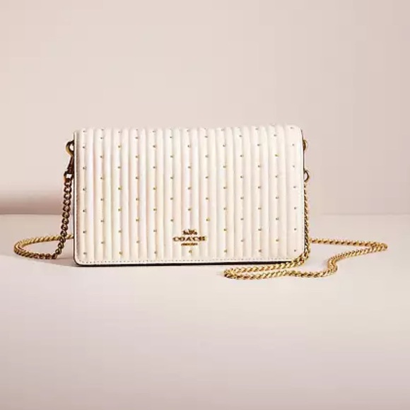 Coach Callie Foldover Chain Clutch With Quilting And Rivets - Picture 1 of 13